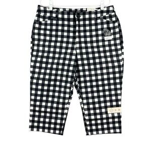 St John's Bay Women's Black White Gingham Capri Pants Sz 16 Mid Rise Stretch NWT